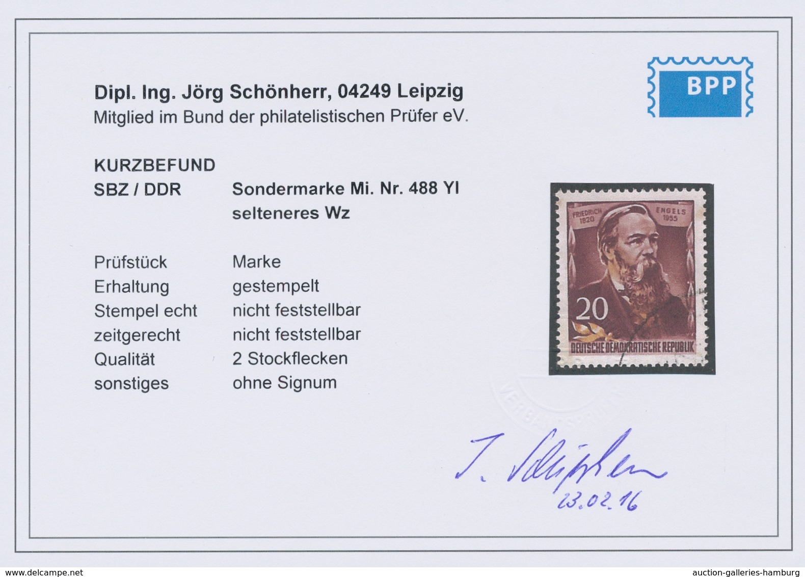 DDR: 1955, "20 Pfg. Engels Mit Seltenem Wasserzeichen Y I", Sauber Mit Teil-SST Gestempelter Wert Mi - Covers & Documents