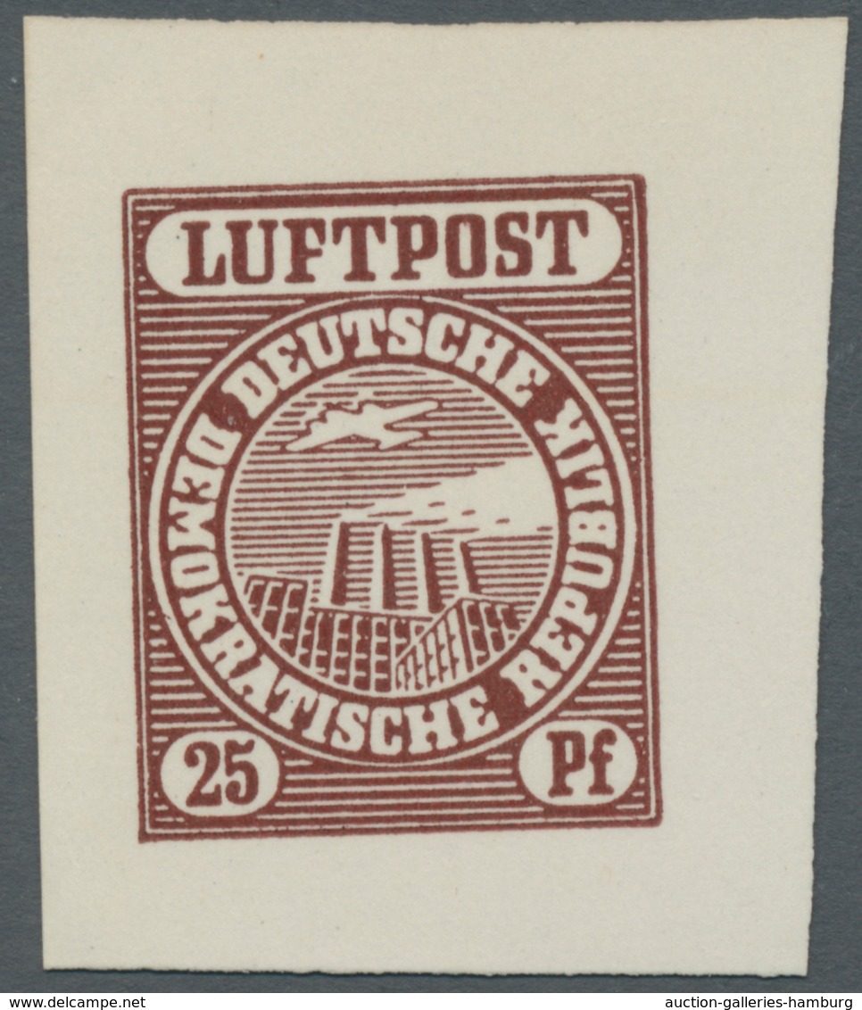 DDR: 1956 (ca.), 3 Verschiedenfarbige Ungezähnte Entwürfe Für Eine Nichtverausgabte Luftpostmarke Au - Covers & Documents