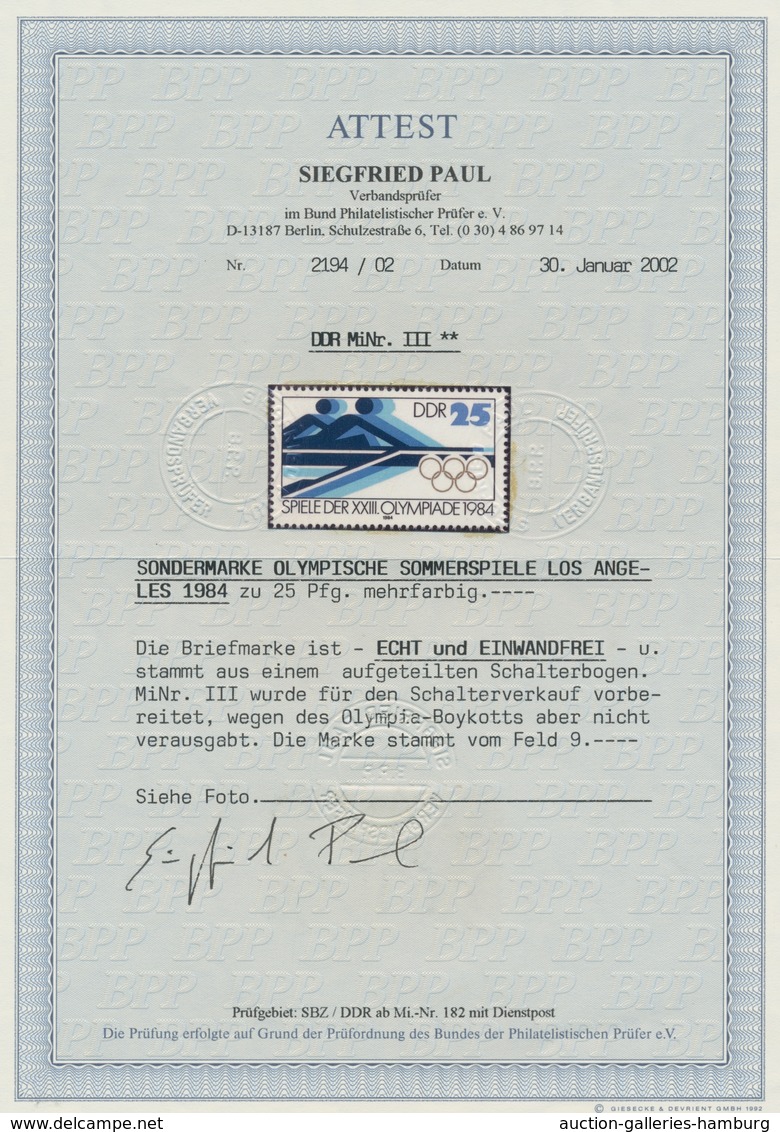 DDR: 1984, Olympische Sommerspiele Los Angeles, Nicht Verausgabte Sondermarke Zu 25 Pf. Postfrisch, - Cartas & Documentos