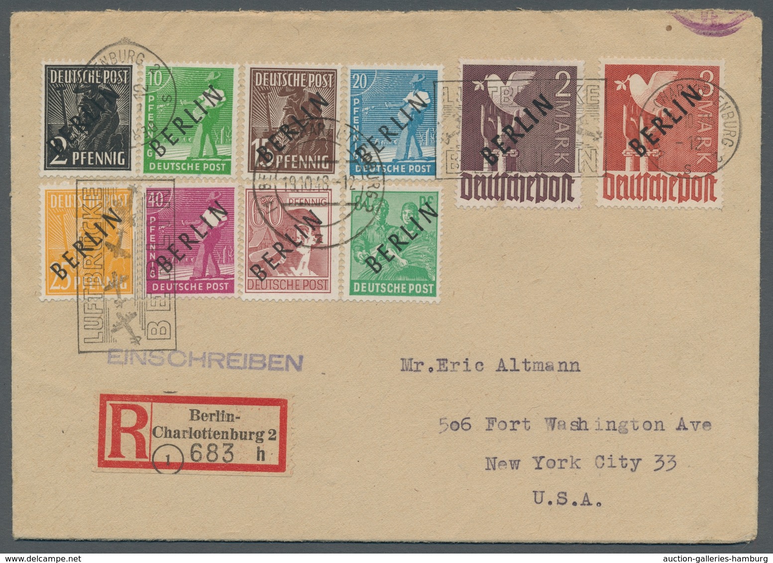 Berlin: 1948, Schwarzaufdruck 20 Werte Kpl. Mit Luftbrücken-Maschinenstempel Von "Berlin-Charlottenb - Unused Stamps