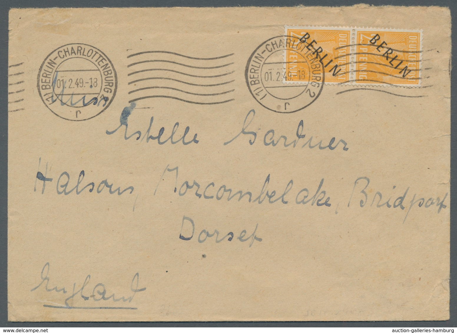 Berlin: 1948, 25 Pf. Schwarzaufdr. Senkr. Paar, Portoger. Als Mef Von Berlin N.England.Mi. 330.- - Unused Stamps