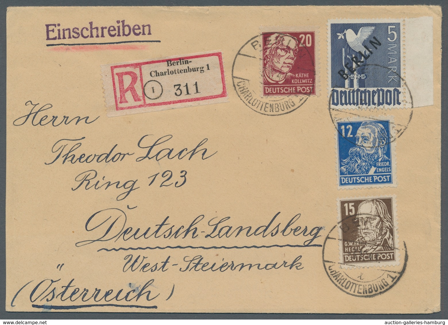 Berlin: 1948, Schwarzaufdruck 5 Mark Vom Rechten Rand Mit Rechts Unten Einem Leicht Kurzem Zahn Entw - Unused Stamps