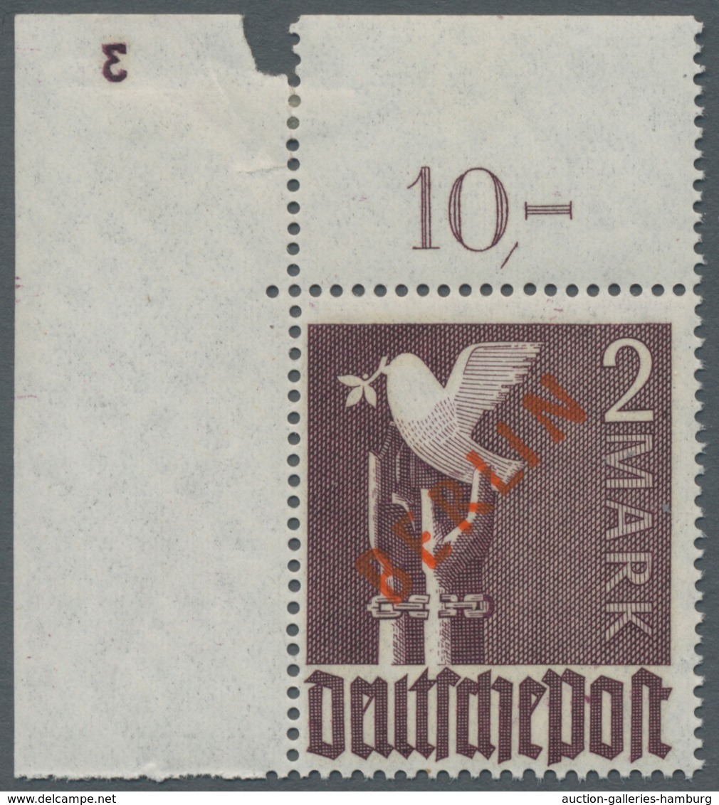 Berlin: 1949, "Rotaufdruck" Komplett Je Als Eckrandwert Oben Links, Postfrischer Satz In Sehr Guter - Unused Stamps