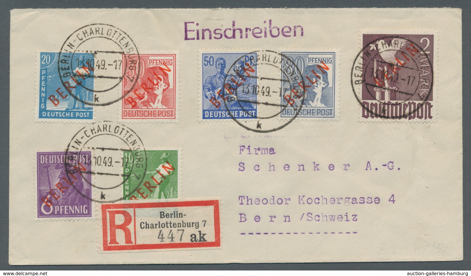 Berlin: 1949, Rotaufdruck 14 Werte Kpl. Die 1 Mark Weist Rechts Unten Einen Leicht Kurzen Zahn Auf S - Nuevos