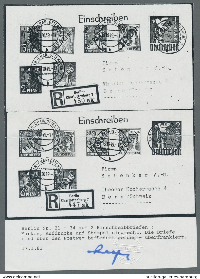 Berlin: 1949, Rotaufdruck 14 Werte Kpl. Die 1 Mark Weist Rechts Unten Einen Leicht Kurzen Zahn Auf S - Ungebraucht