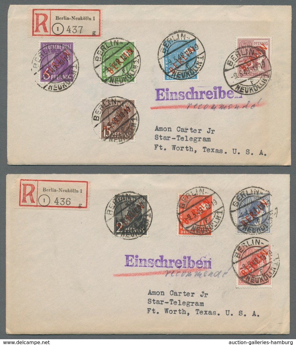 Berlin: 1949, Rotaufdruck 2 Bis 30 Pfennig Kpl, 60 Und 80 Pfennig Und 2 Mark Zusammen Auf 3 Echtgela - Unused Stamps