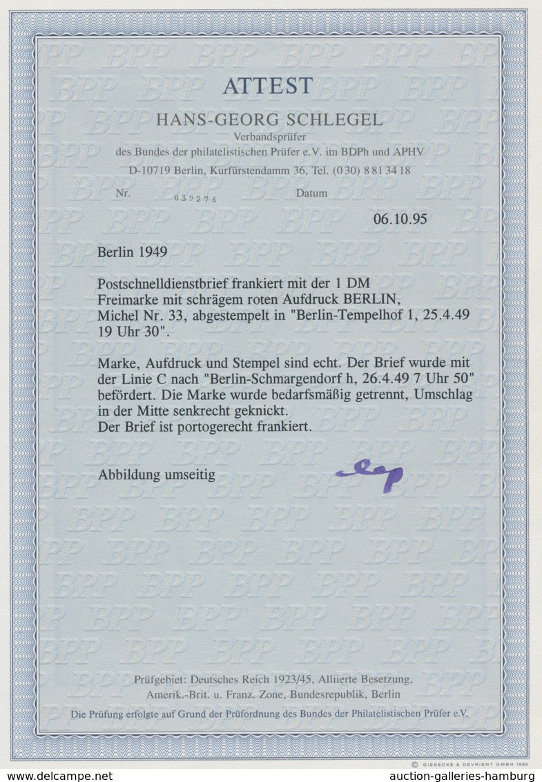 Berlin: 1949, 1 Mk. Rotaufdruck Portoger. Auf Bedarfs-Postschnelldienstbrief, Tempelhof 25.4.49 19.3 - Nuevos