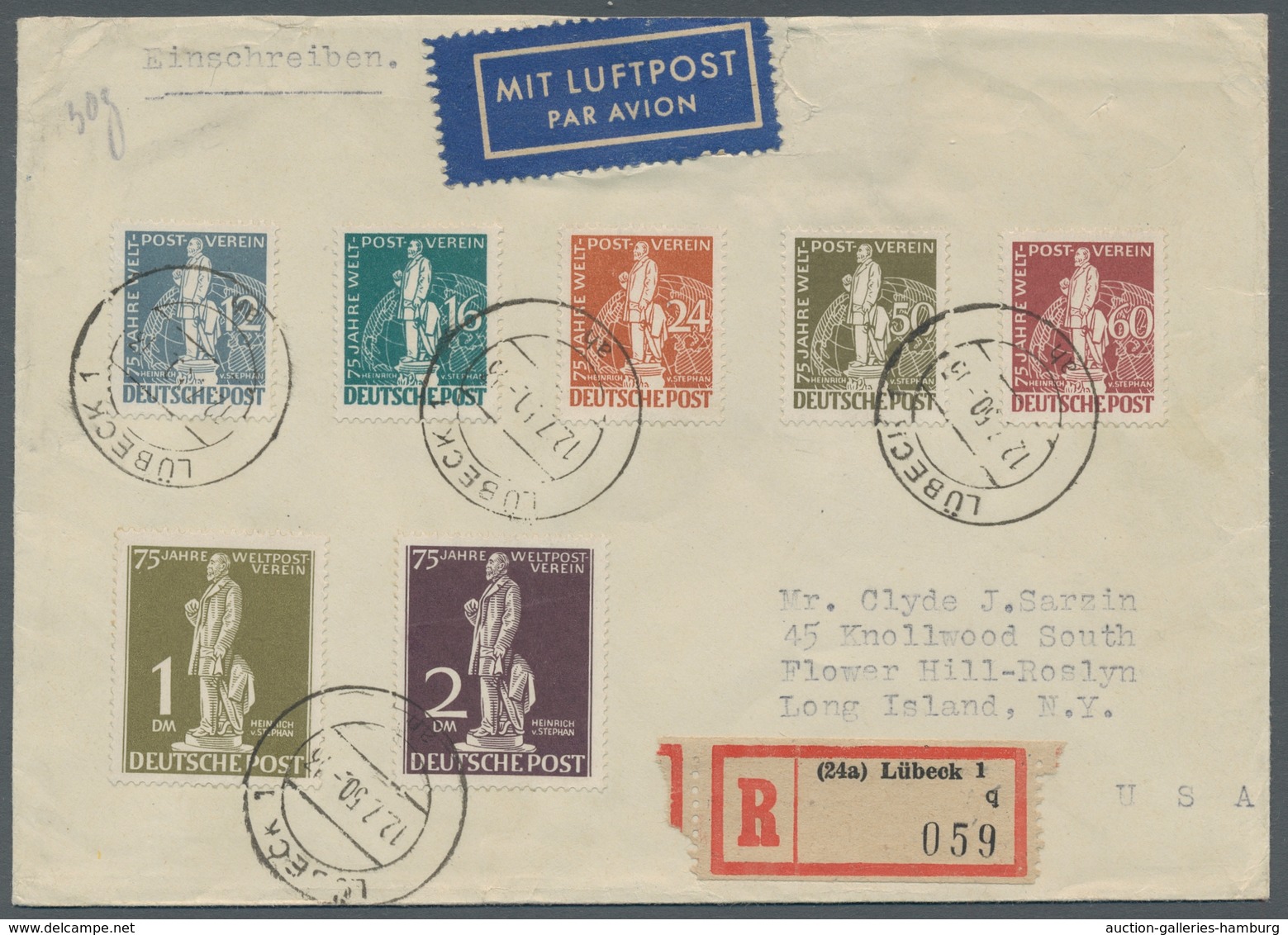 Berlin: 1949, "Stephan"-Satz 7 Werte Kpl. In Tadelloser Erhaltung Entwertet "Lübeck 1 12.7.50" Auf E - Unused Stamps