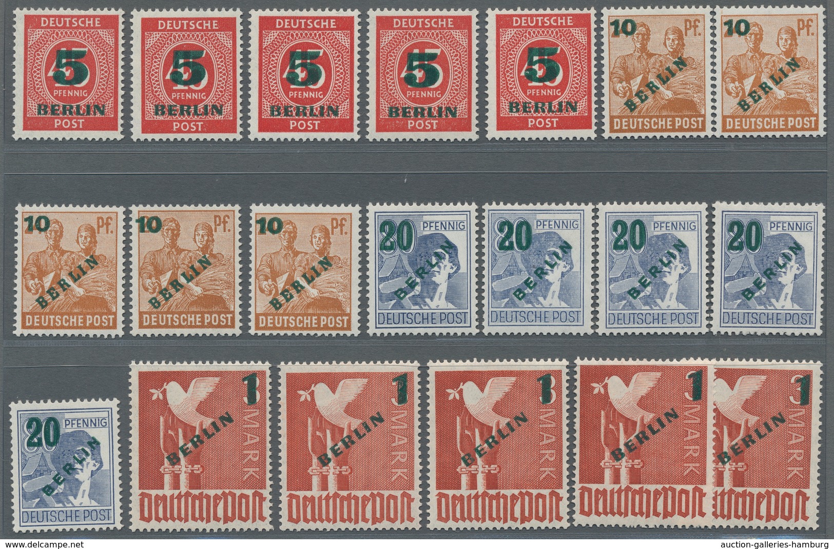 Berlin: 1949, Grünaufdruck, Fünf Einwandfreie Postfrische Sätze, Mi. 1250,00 - Nuevos