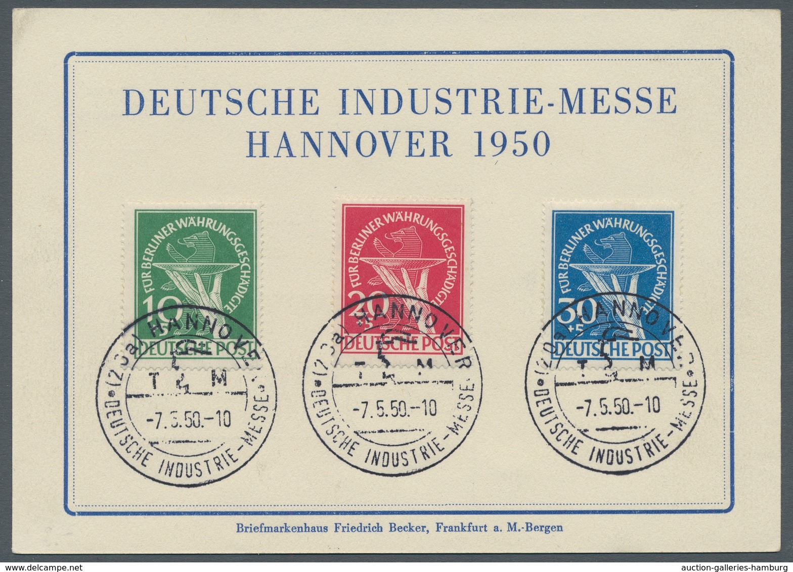 Berlin: 1949, "Währungsgeschädigte" Komplett Mit SST Hannover Industrie-Messe Auf Auf Blanko-Sonderk - Unused Stamps