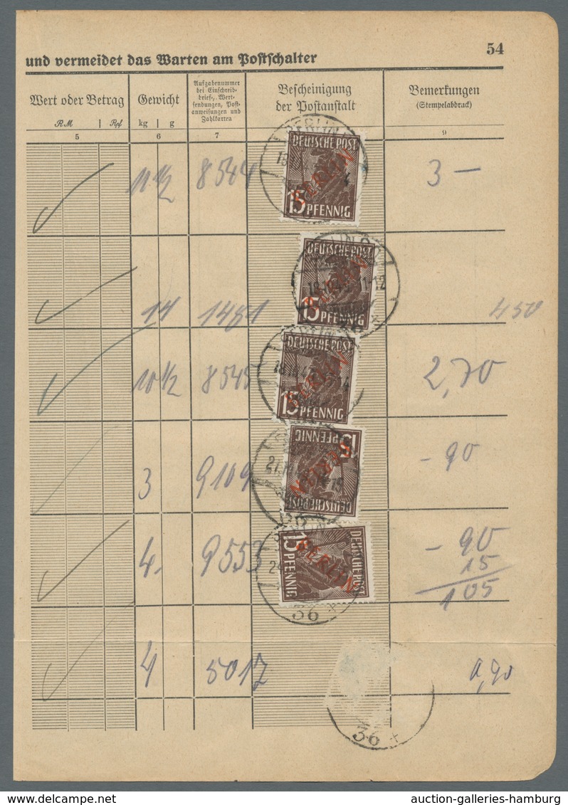 Berlin: 1949, 15 Pf Rotaufdruck, Fünf Werte Auf Einlieferungsbuchseite Mit Gebührenpflichtiger Bestä - Unused Stamps