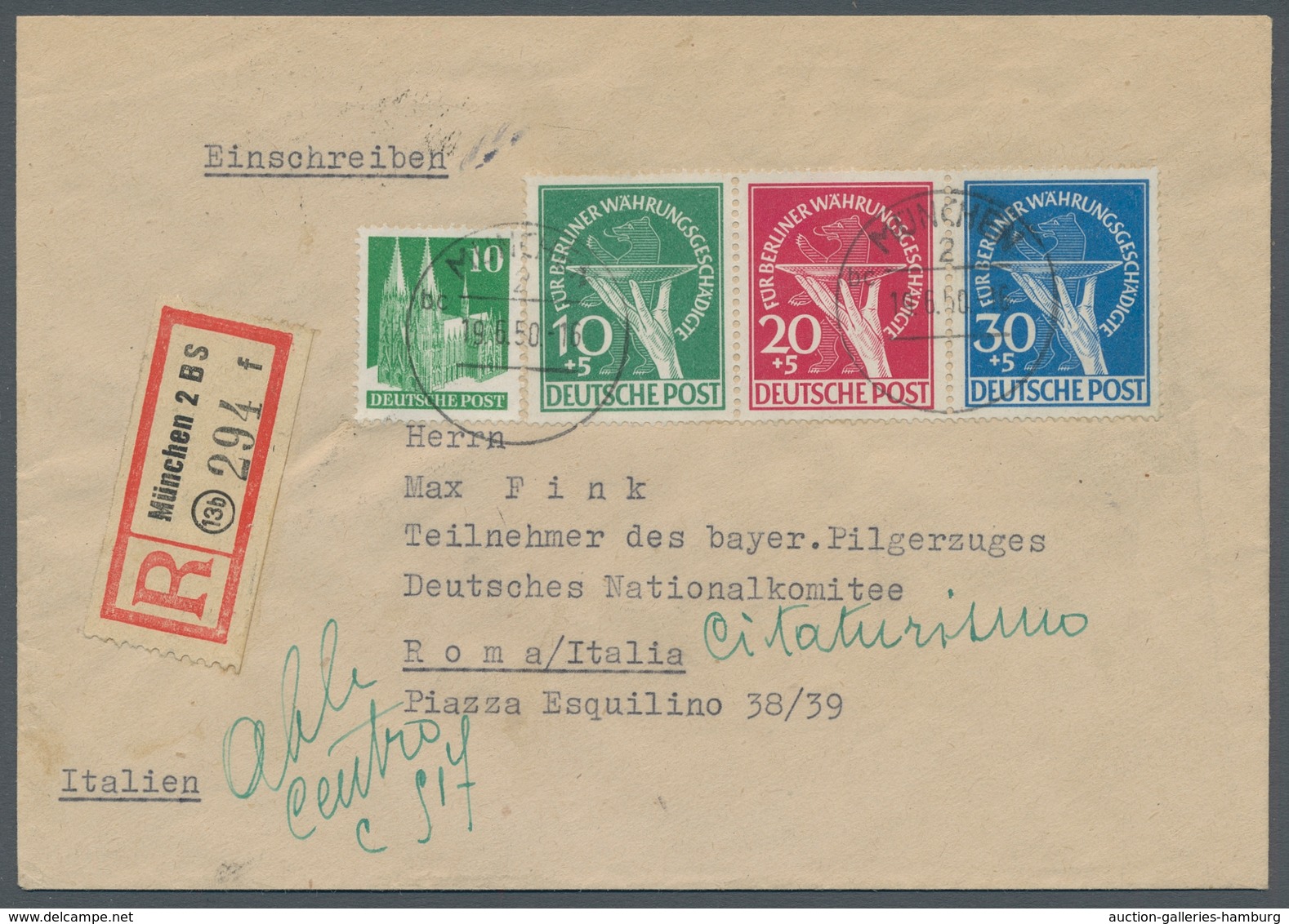 Berlin: 1949, "Herzstück Aus Block 1" Mit Zusatzfrankatur BI-Zone Als Portorichtige MiF Auf R-Brief - Unused Stamps