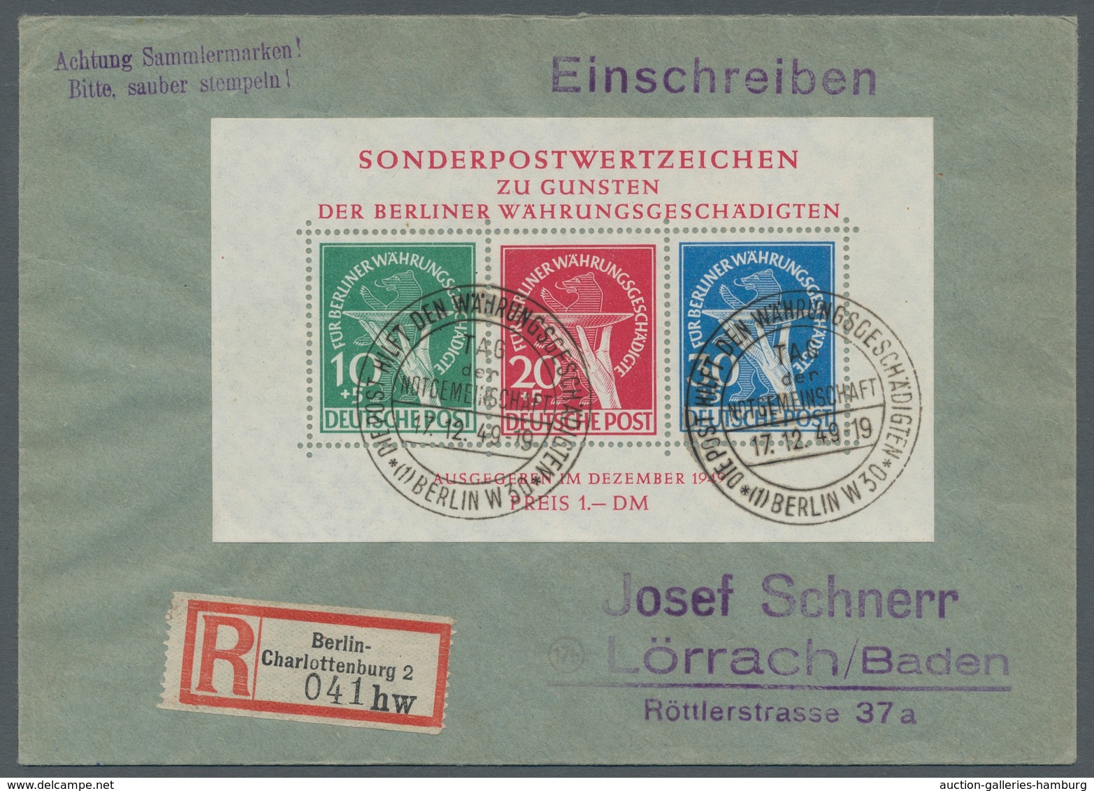 Berlin: 1949, "Währungsgeschädigten"-Block In Tadelloser Erhaltung Entwertet Am Ersttag Mit Entsprec - Nuevos
