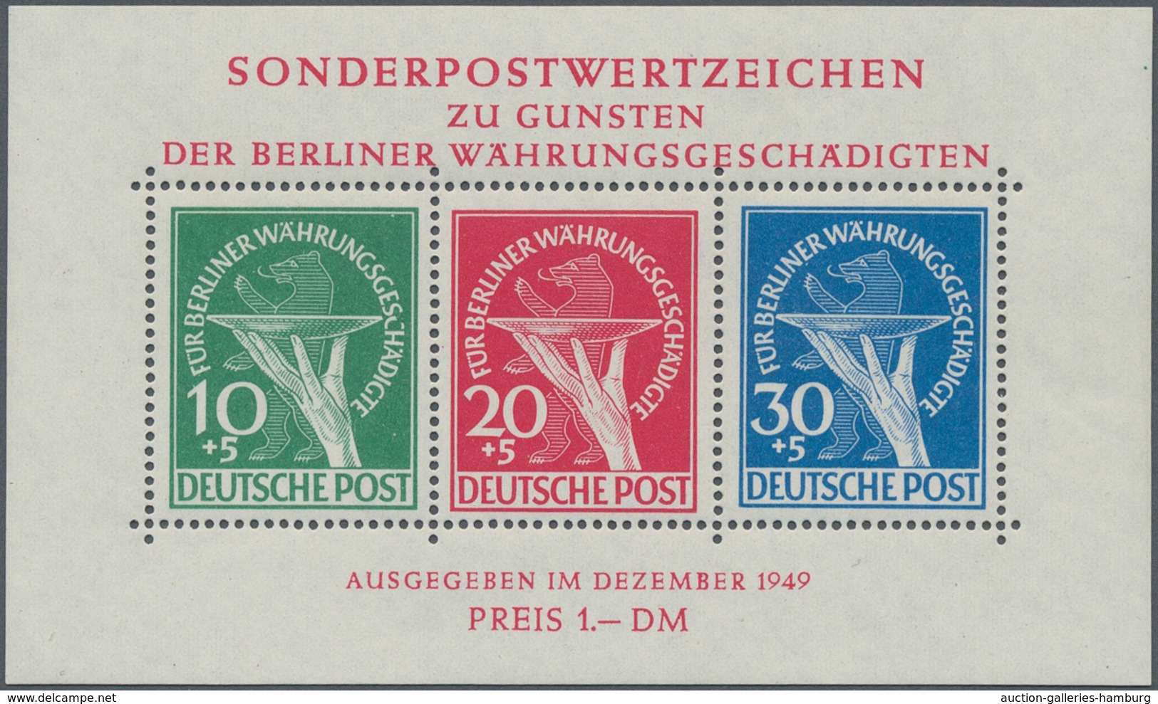 Berlin: 1949, Währungsgeschädigten Blockausgabe Mit 2-facher ABART "C Gebrochen" + "zusätzl. Schraff - Unused Stamps