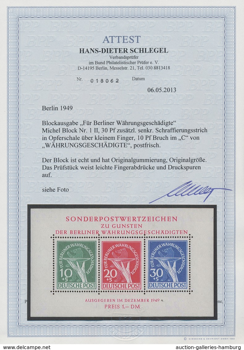 Berlin: 1949, Währungsgeschädigten Blockausgabe Mit 2-facher ABART "C Gebrochen" + "zusätzl. Schraff - Nuevos