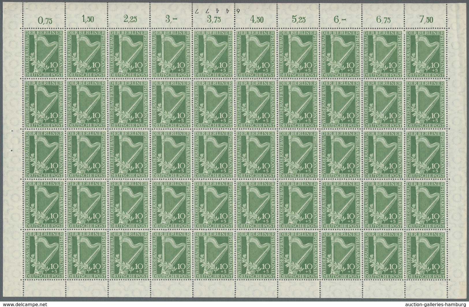 Berlin: 1950, "Philharmonie", Postfrischer Bogensatz, Teils Angefaltet (10 Pfg.) Bzw. Leicht Angetre - Unused Stamps