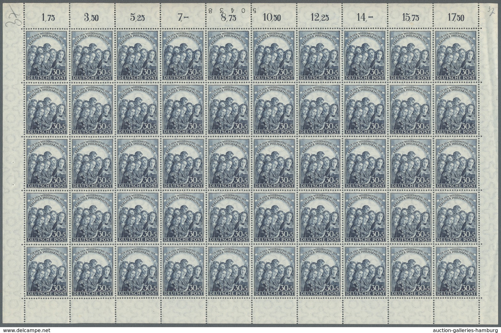 Berlin: 1950, "Philharmonie", Postfrischer Bogensatz, Teils Angefaltet (10 Pfg.) Bzw. Leicht Angetre - Unused Stamps