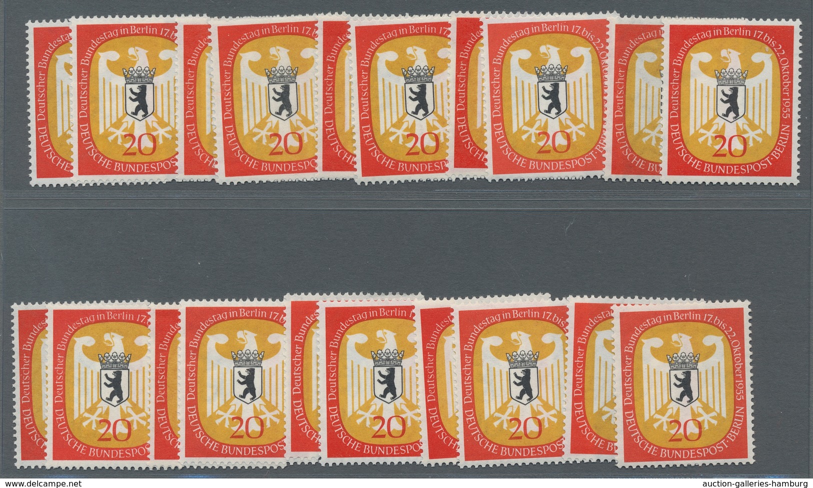 Berlin: 1954/1955 Nationale Postwertzeichenausstellung und Strauß bis Bistum Berlin je zehnmal postf
