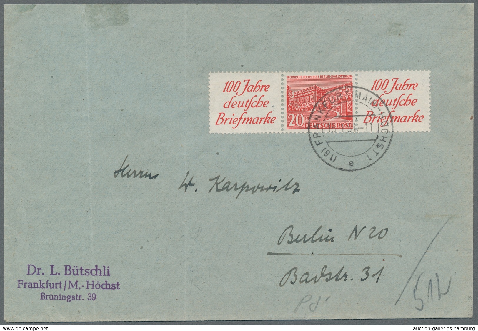 Berlin - Zusammendrucke: 1949, "R 1 A + 20 Pfg. + R 1 A Bauten", Sauber Gestempelt Auf Portorichtig - Se-Tenant