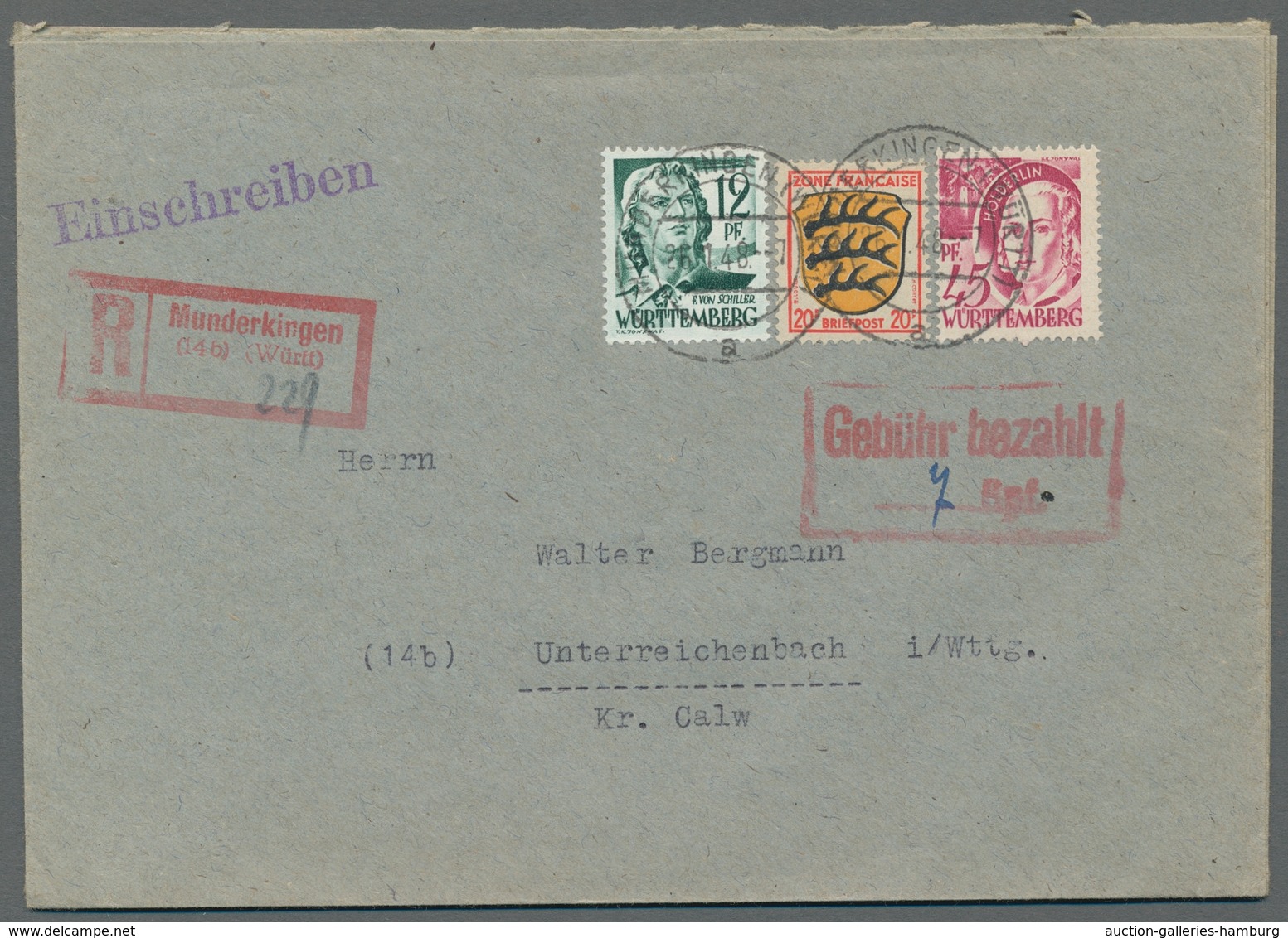 Französische Zone - Allgemeine Ausgabe: 1945, "5 Und 20 Pfg. Wappen", Je Mit Zusatzfrankatur Württem - Other & Unclassified
