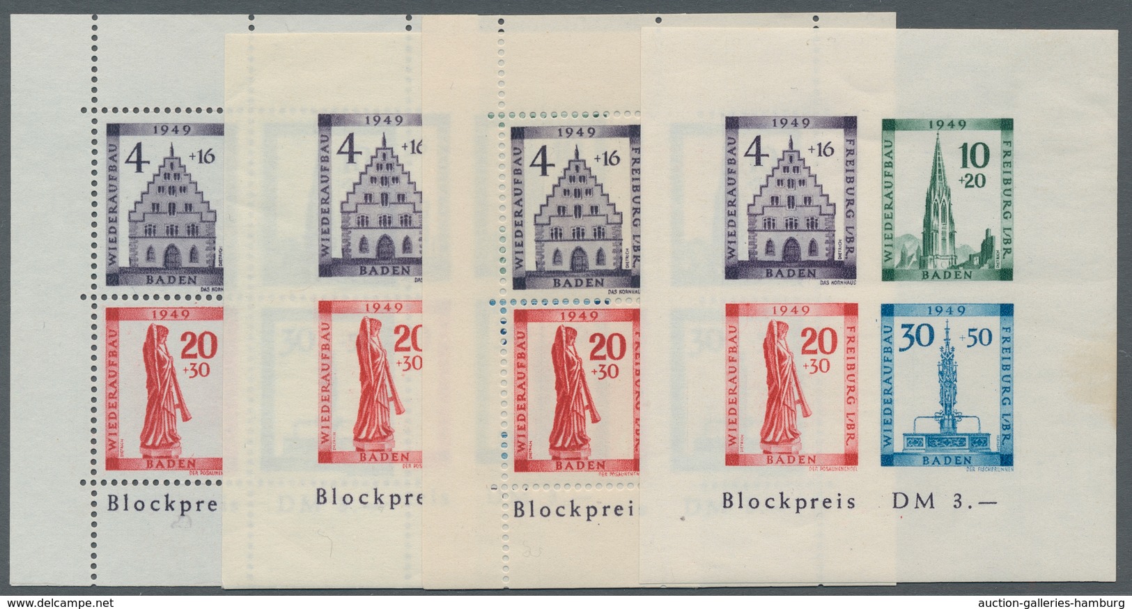 Französische Zone - Baden: 1949, Wiederaufbau (je 2) Und Rotes Kreuz (je 4) Blocks, Postfrisch Bzw. - Other & Unclassified