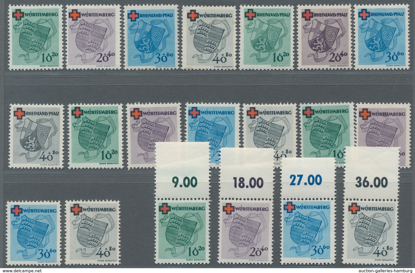 Französische Zone - Württemberg: 1949, Rotes Kreuz Einzelmarken, Fünf Postfrische Sätze Auf Steckkar - Otros & Sin Clasificación
