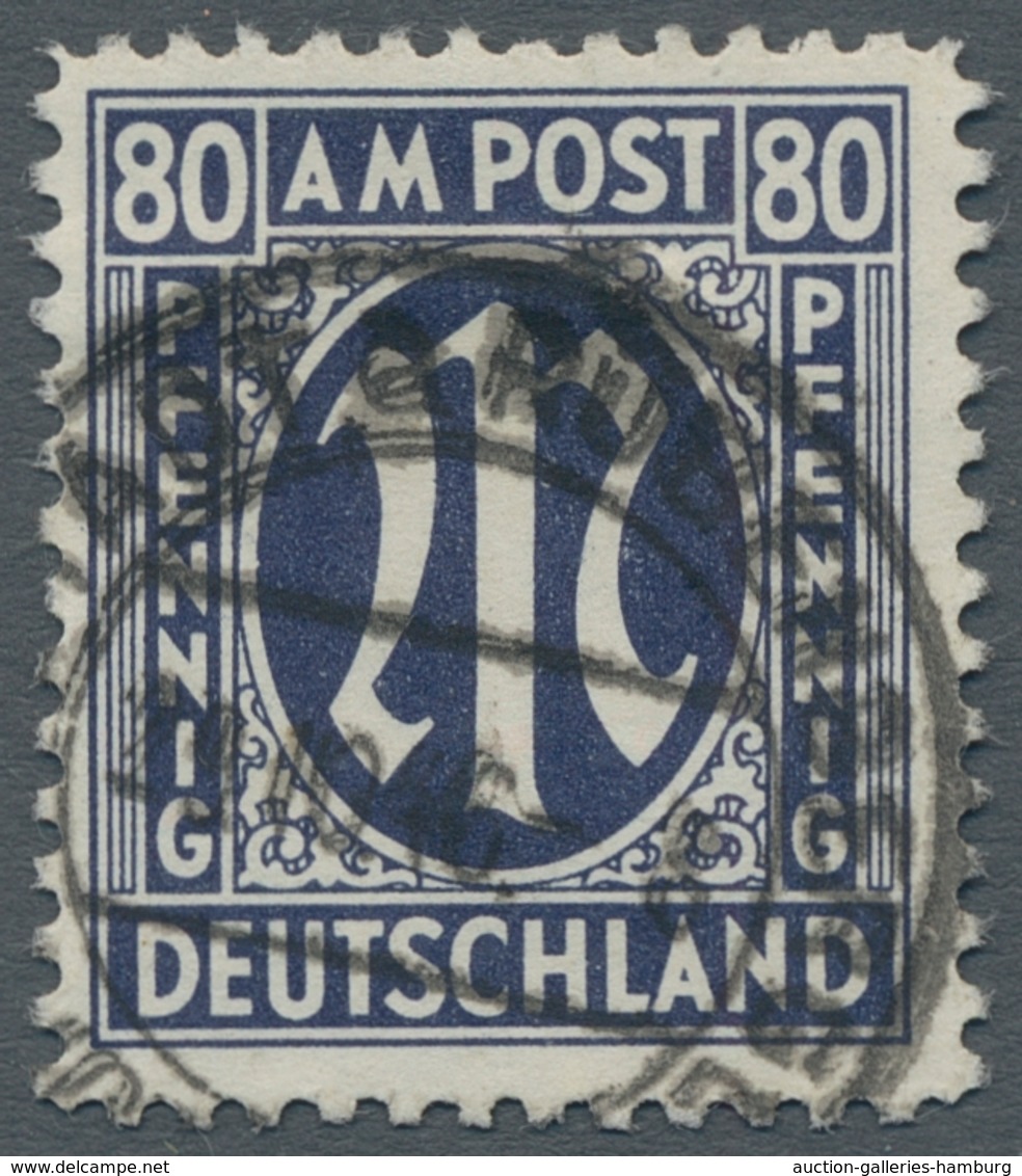 Bizone: 1945, AM-Post 80 Pfennig Schwarzviolettultramarin In Der 11er Zähnung Auf Sogen. "Alfelder P - Other & Unclassified