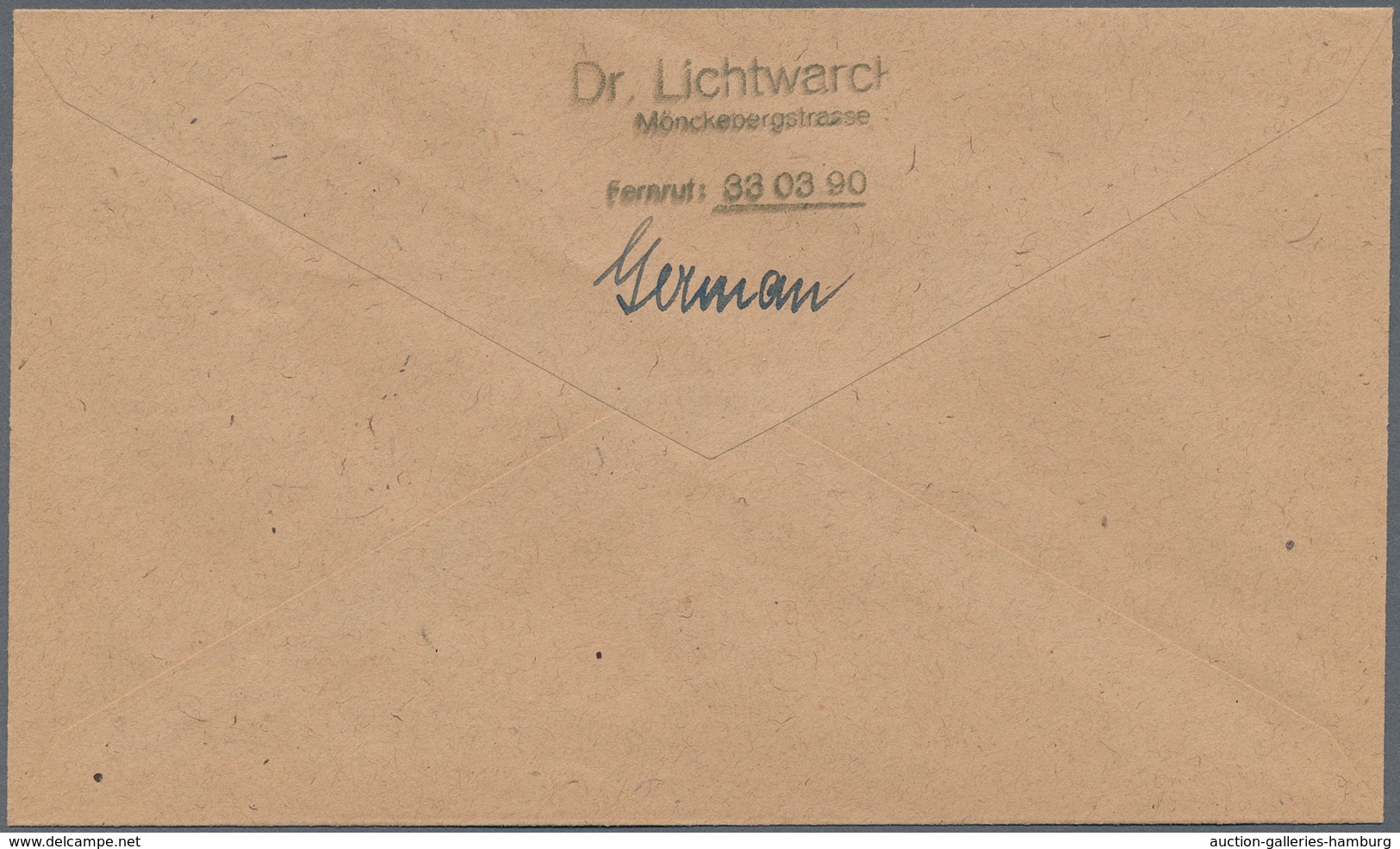 Bizone: 1945, 1 RM AM-Post vom Unterrand (Reihennummer 1 - 4) gestempelt "HAMBURG" je auf 4 adressie