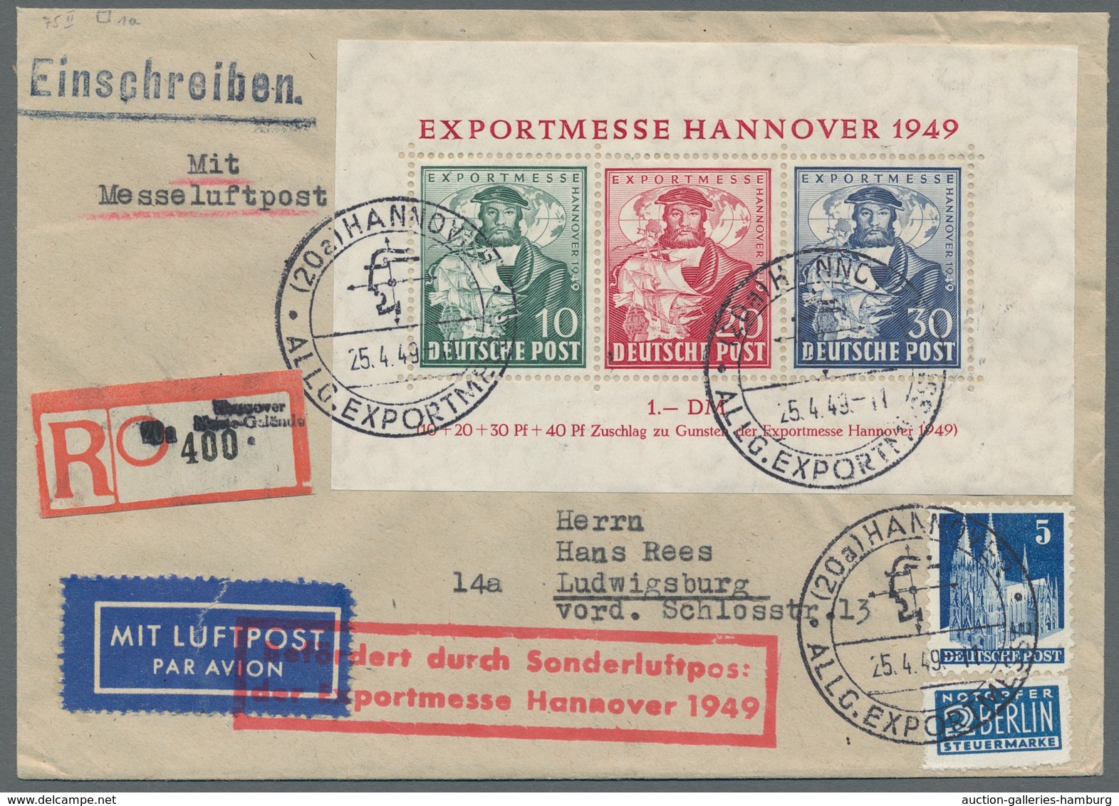 Bizone: 1949, "Hannovermesse"-Block In Tadelloser Erhaltung Mit Messesonderstempel "Hannover 25.4.49 - Otros & Sin Clasificación