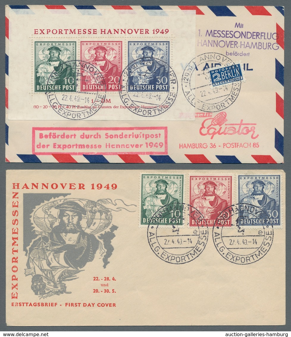 Bizone: 1949, "Hannovermesse-Block" Mit Dreimal ESST Auf Flug-FDC Nach Hamburg In Sehr Guter Erhaltu - Otros & Sin Clasificación