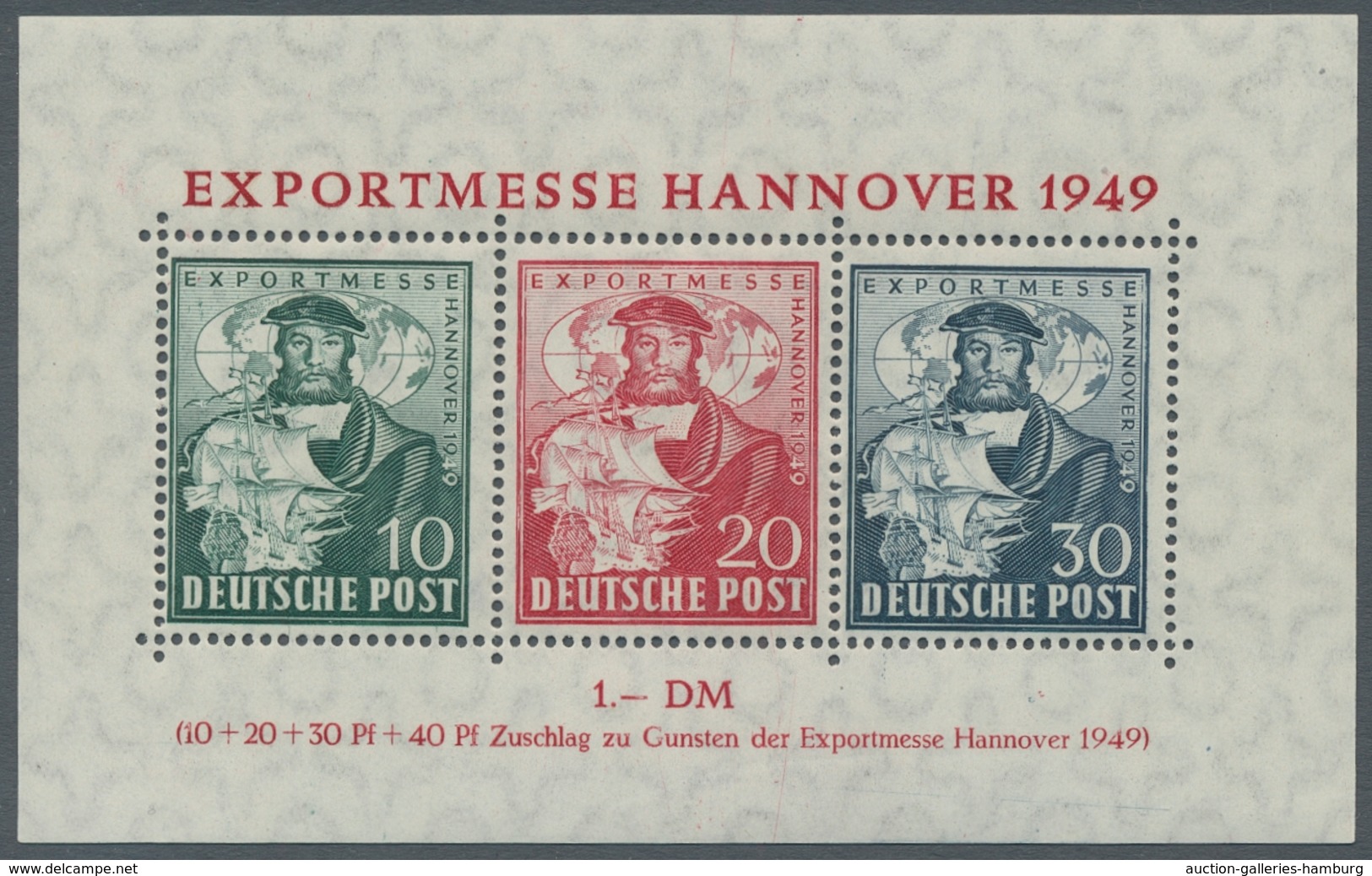 Bizone: 1949, "Hannovermesse-Block Mit 30 Pfg. Grünlichschiefer", Postfrischer Block In Tadelloser E - Other & Unclassified