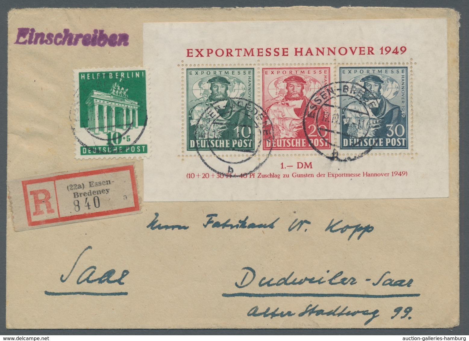 Bizone: 1949, "Hannovermesse-Block Mit 30 Pfg. Dunkelgrünlichgraublau (grünlichschiefer)", Der Block - Otros & Sin Clasificación