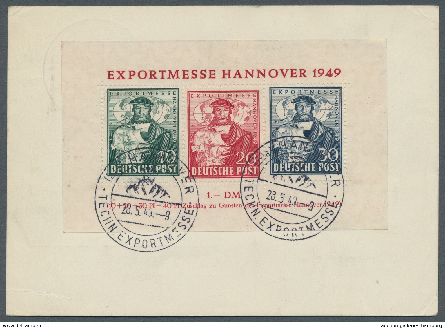Bizone: 1949, "Hannovermesse-Block Mit 30 Pfg. Schwarzviolettultramarin", Rückseitig Als Portorichti - Other & Unclassified