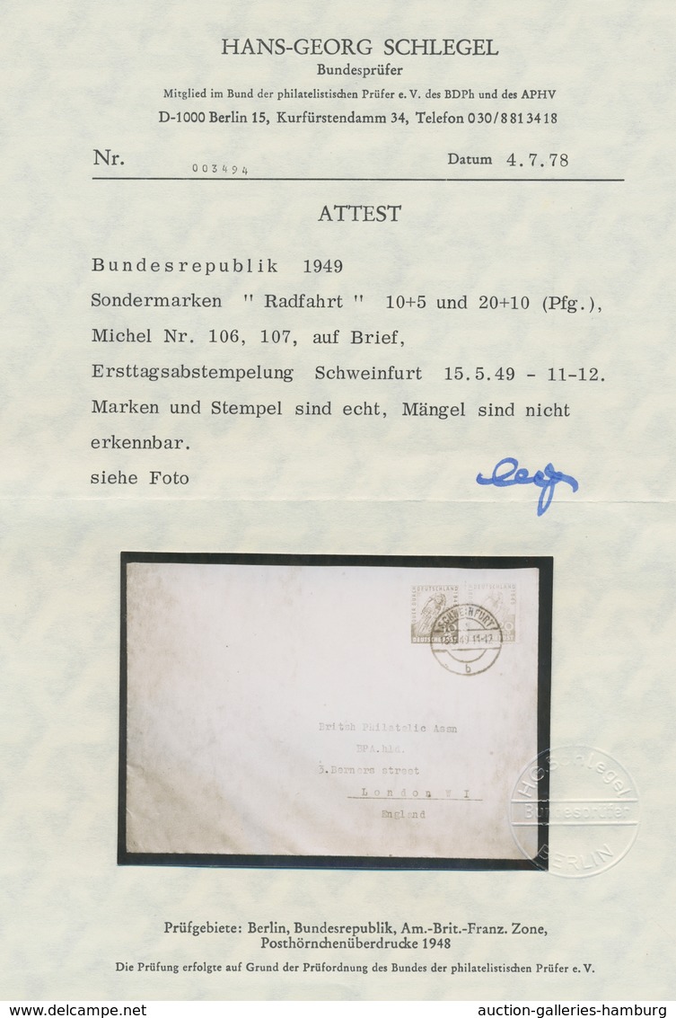 Bizone: 1949, Radrennen 2 Werte Komplett Auf Brief Nach London/England Mit Stempel "Schweinfurt 15.5 - Otros & Sin Clasificación