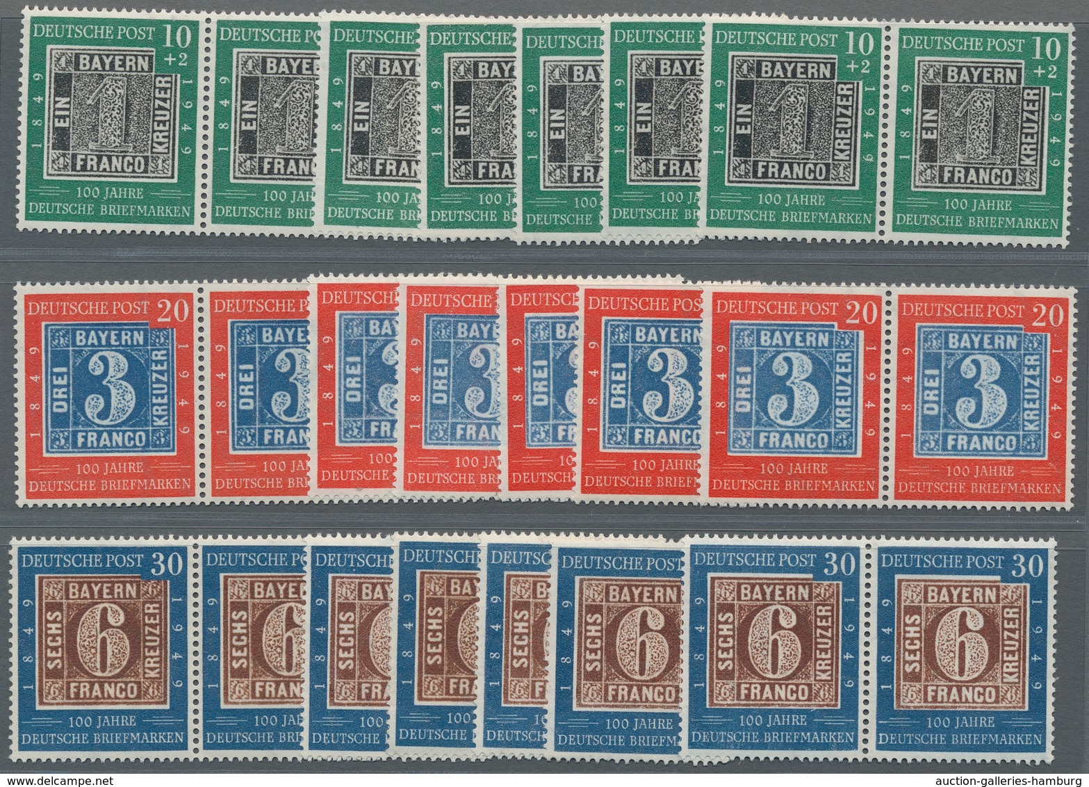 Bundesrepublik Deutschland: 1949, 100 Jahre Briefmarken, 8 Saubere Postfrische Sätze (4 Einzel- Und - Covers & Documents