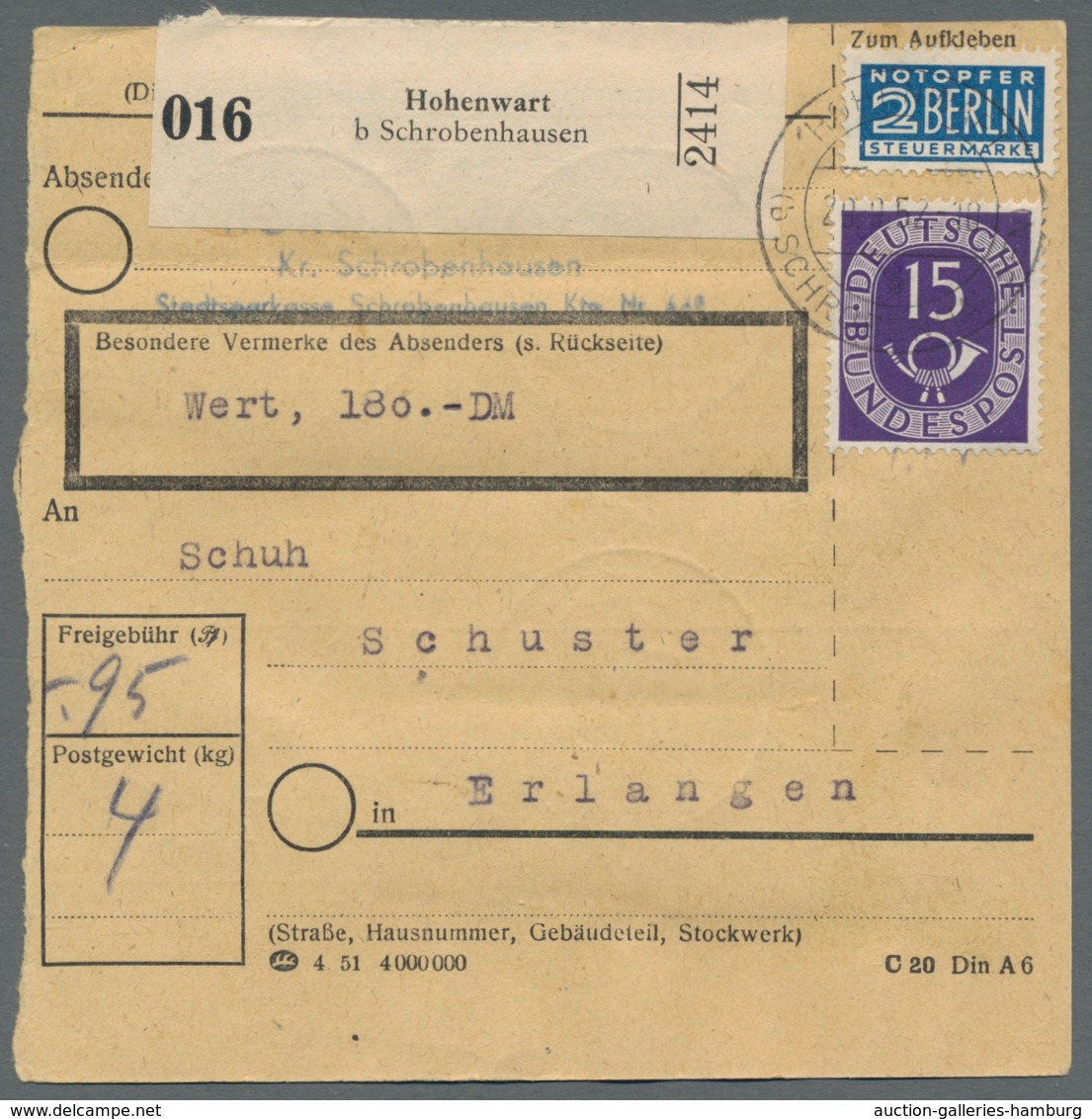 Bundesrepublik Deutschland: 1951, Posthorn 8 Pf Grau, 10 Werte Als 4er-bzw. 6er Block, Sauber Gestem - Cartas & Documentos