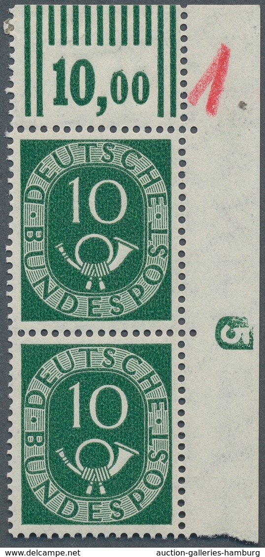 Bundesrepublik Deutschland: 1951, 10 Pf Posthorn Im Senkr. Paar Aus Der Rechten Oben Bogenecke Mit D - Covers & Documents