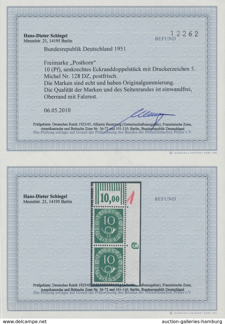 Bundesrepublik Deutschland: 1951, 10 Pf Posthorn Im Senkr. Paar Aus Der Rechten Oben Bogenecke Mit D - Cartas & Documentos