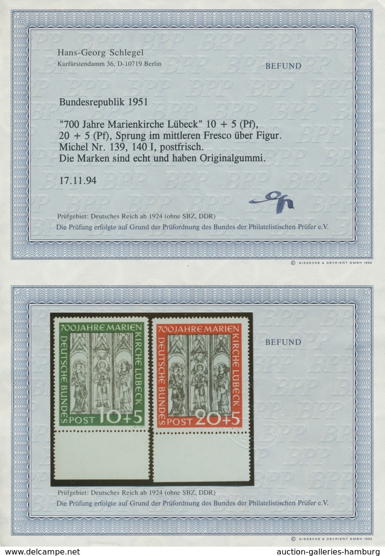 Bundesrepublik Deutschland: 1951, Marienkirche, Kompl. Satz, Dabei Die 20+5 Pf Mit Plattenfehler I " - Cartas & Documentos