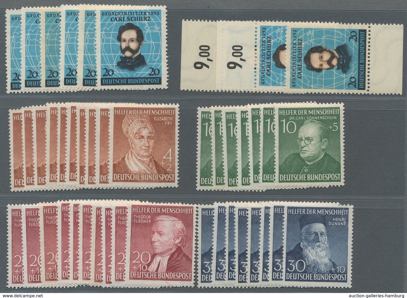 Bundesrepublik Deutschland: 1952, Kpl. Jahrgang Zwischen 8 Und 20 Mal Postfrisch Auf Stecktafeln, Mi - Cartas & Documentos