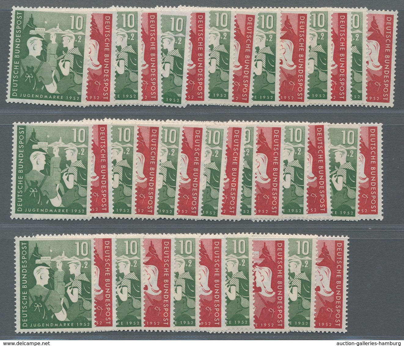 Bundesrepublik Deutschland: 1952, Kpl. Jahrgang Zwischen 8 Und 20 Mal Postfrisch Auf Stecktafeln, Mi - Covers & Documents