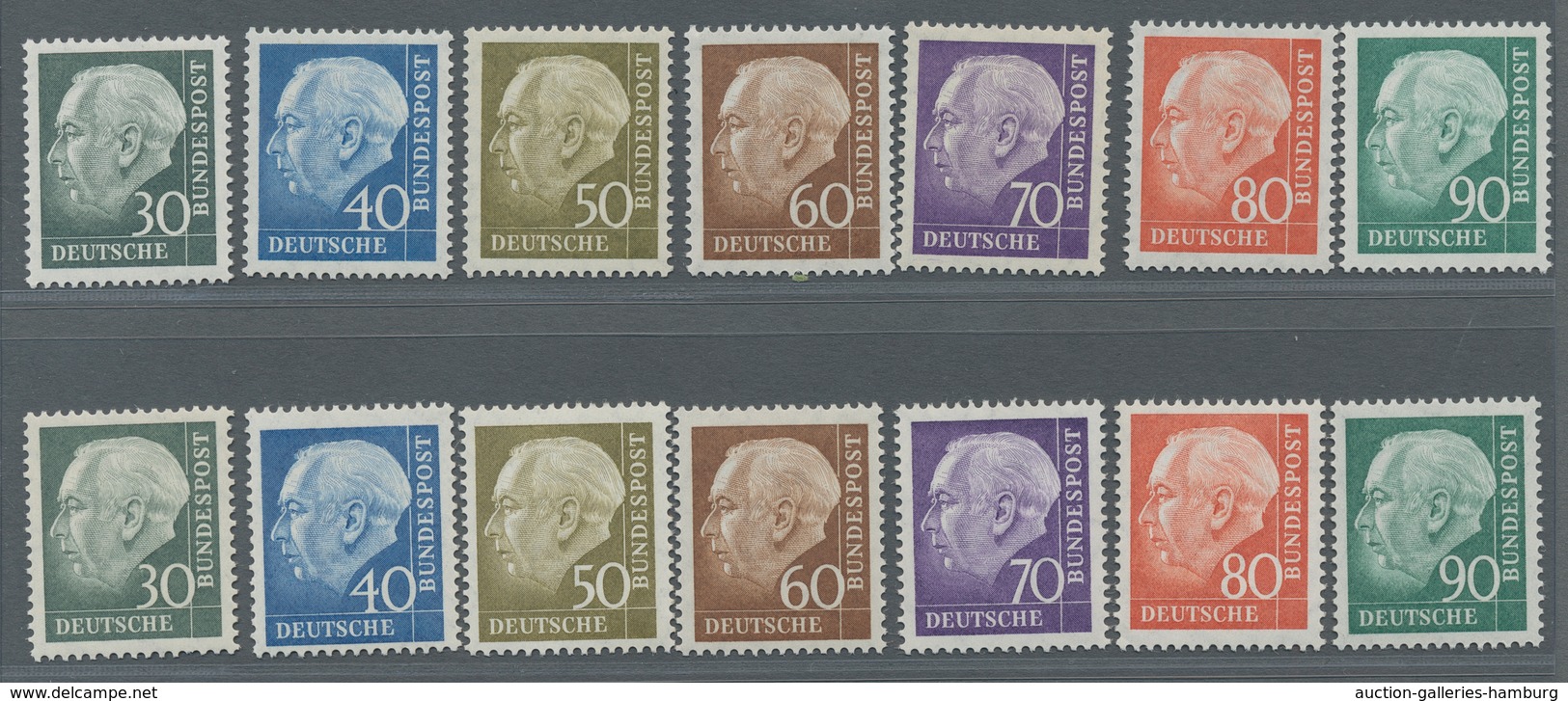 Bundesrepublik Deutschland: 1956, Heuss II, 11 kpl. postfrische Sätze, zusätzlich noch 9 mal Höchstw