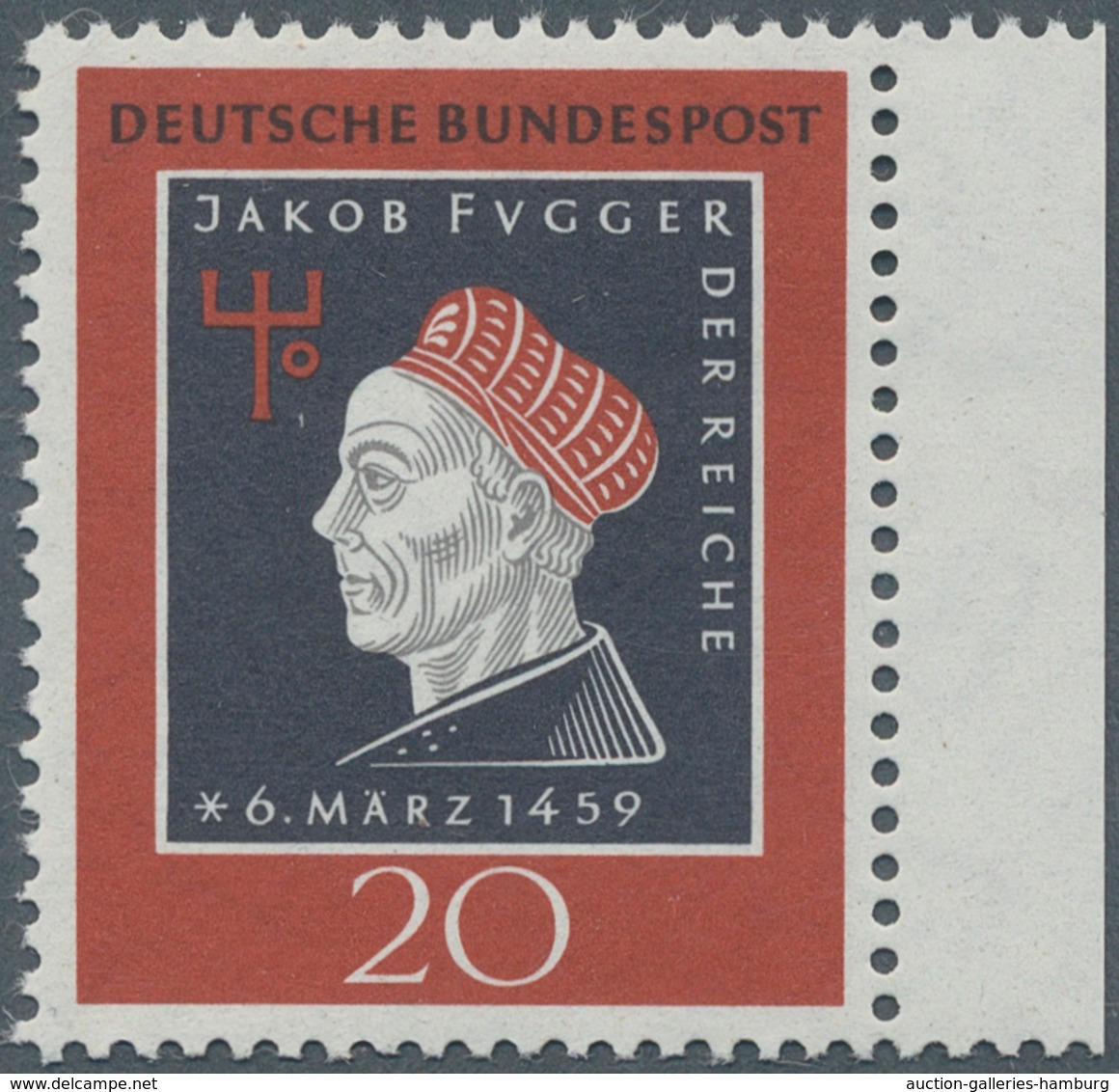 Bundesrepublik Deutschland: 1959, 20 Pf "500. Geburtstag V. J.Fugger" Mit Fehlendem Unterdruck (Farb - Cartas & Documentos