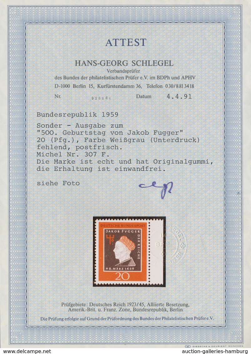 Bundesrepublik Deutschland: 1959, 20 Pf "500. Geburtstag V. J.Fugger" Mit Fehlendem Unterdruck (Farb - Covers & Documents