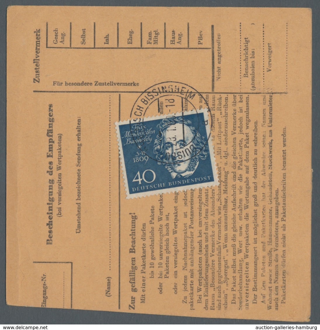 Bundesrepublik Deutschland: 1959, Beethoven, 40 Pf Blau, 3 Werte Auf Bedarfs-Paketkarte, Sehr Selten - Covers & Documents