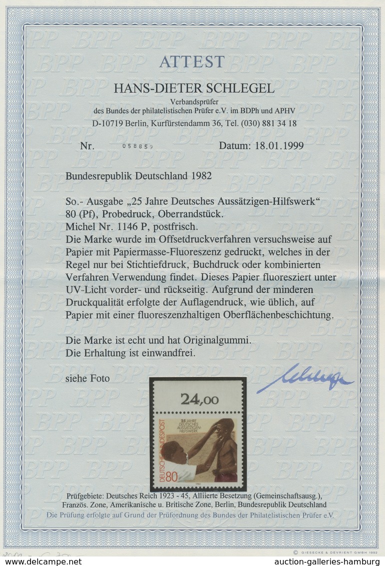 Bundesrepublik Deutschland: 1982, Deutsches Aussätzigen Hilfswerk, Probedruck Auf Vorder- Und Rückse - Covers & Documents