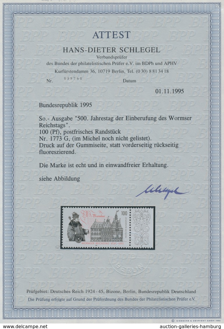 Bundesrepublik Deutschland: 1995/1998, Wormser Reichstag Postfrisches Seitenrandstück Mit Druck Auf - Cartas & Documentos