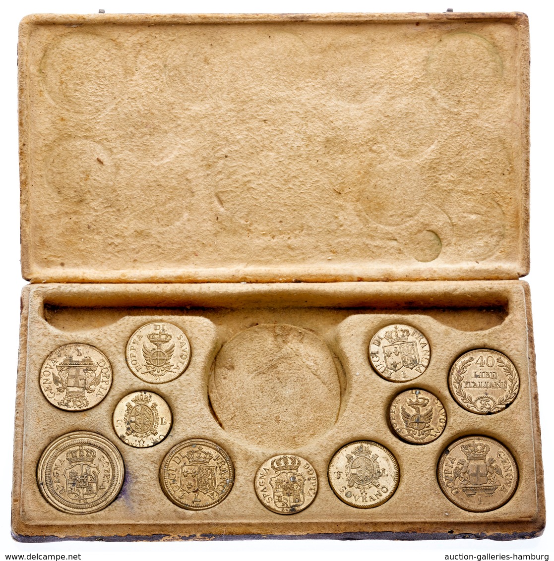 Italien: MÜNZGEWICHTE; 11 Italienische Münzgewichte Aus Dem 19.Jahrhundert Im Originaletui Ohne Waag - 1861-1878 : Victor Emmanuel II