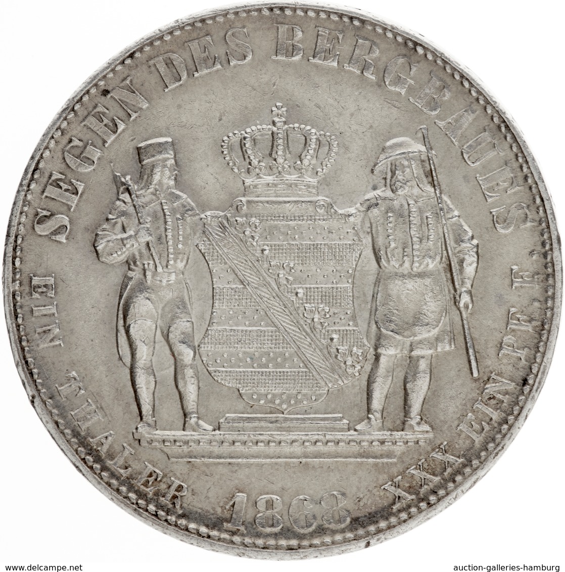 Sachsen: 1868, "Johann" 1 Thaler Mit 2 Bergarbeitern Neben Dem Wappen In Vorzüglicher Erhaltung. - Otros & Sin Clasificación