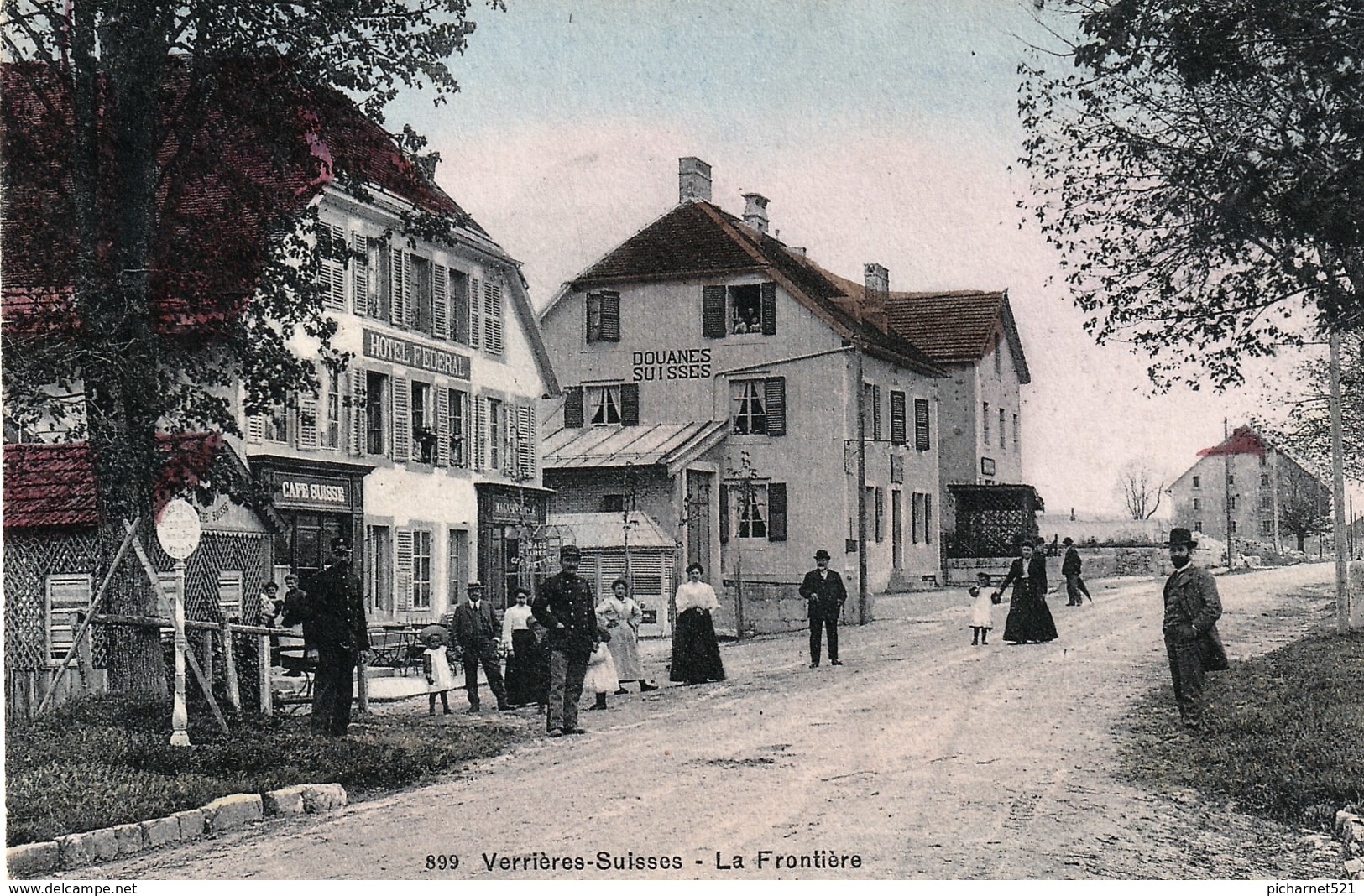 Verrières-Suisse - La Frontière. Colorisée. Edition Thimothée Jacot, N°899. Circulée 1910. Bon état. - Les Verrières